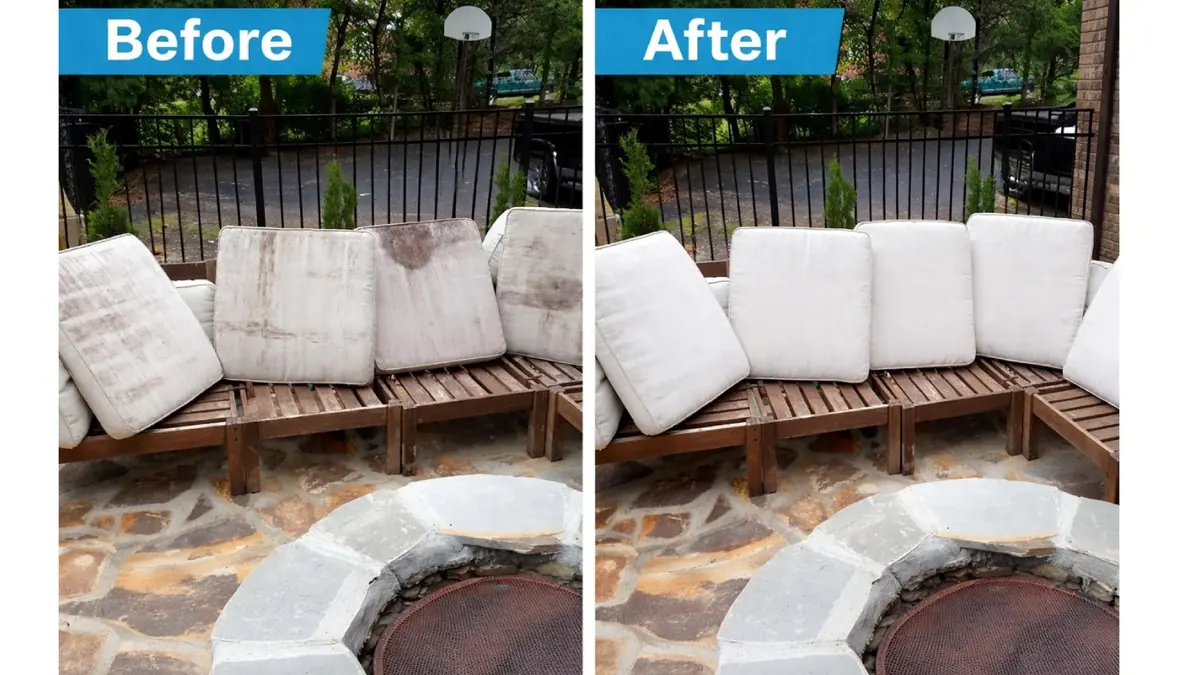 Patio cushions, before and after