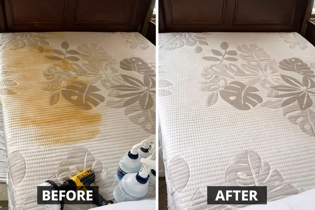 Mattress stain removal, before and after