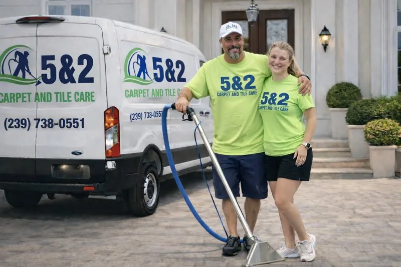 The family behind 5&2 Carpet and Tile Care with their service van